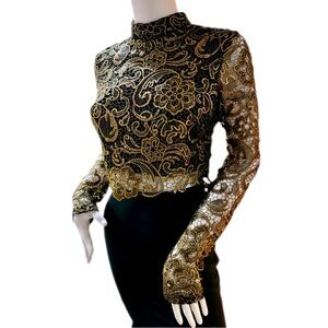 Two-Piece Black & Gold Lace Formal Evening Gown | Prom /Homecoming Dress